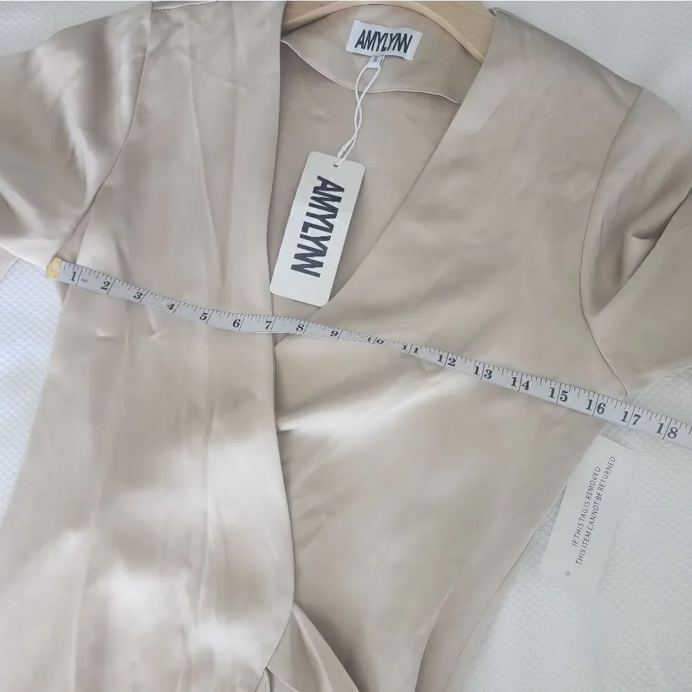 AMYLYNN wrap ruffled midi dress minimalist quiteluxe color cream small size